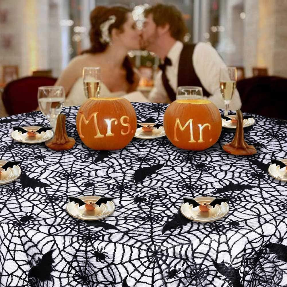 Rectangular Halloween Tablecloth, Halloween Bat Spider Web Tablecloth Decor