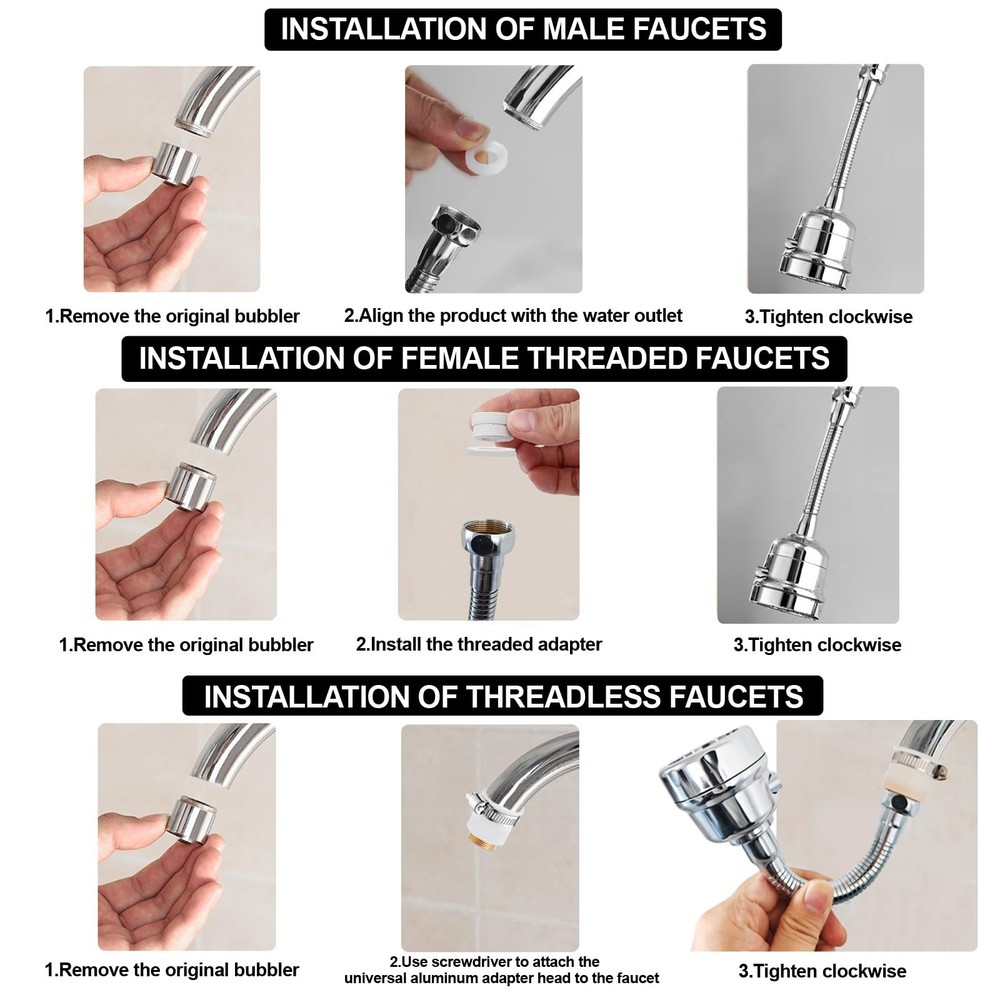 Faucet Sprayer Attachment，Kitchen Head Replacement 360° Silver