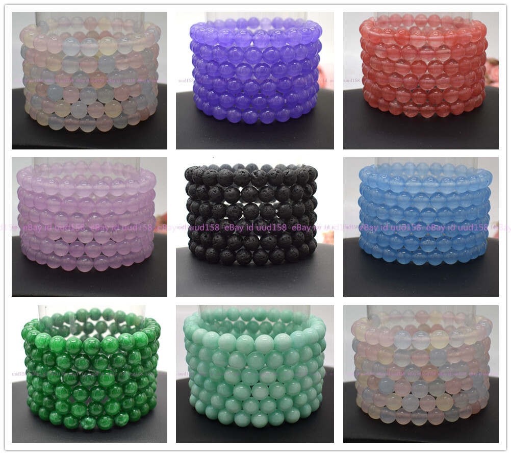 Wholesale Lots 6 Pcs 6/8/10/12mm Natural Gemstone Crystal Stretch Bracelet 7.5”