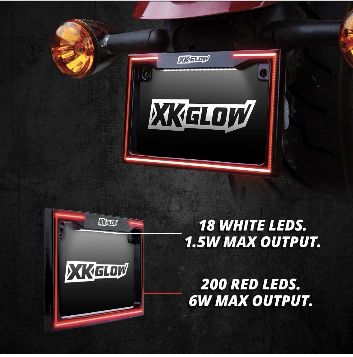 XKGLOW XK034018-B Motorcycle LED License Plate Frame Black Running Turn Brake