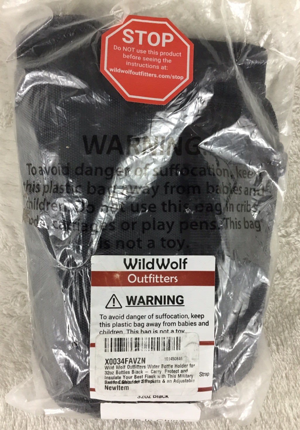 Wild Wolf Outfitters 32oz Water Bottle Holder Black Padded Shoulder Strap New!