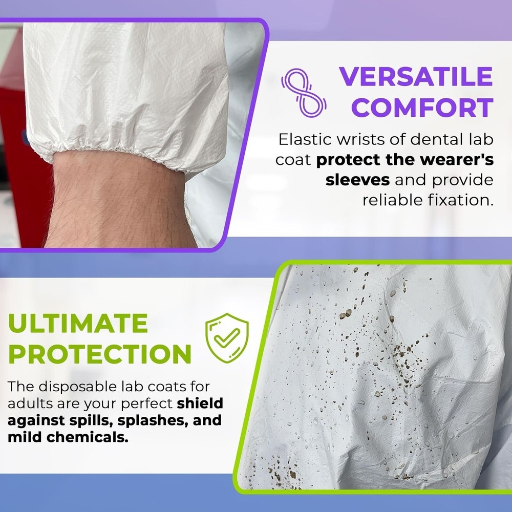White Disposable Lab Coats, Medium, Pack of 30, Adjustable Collar