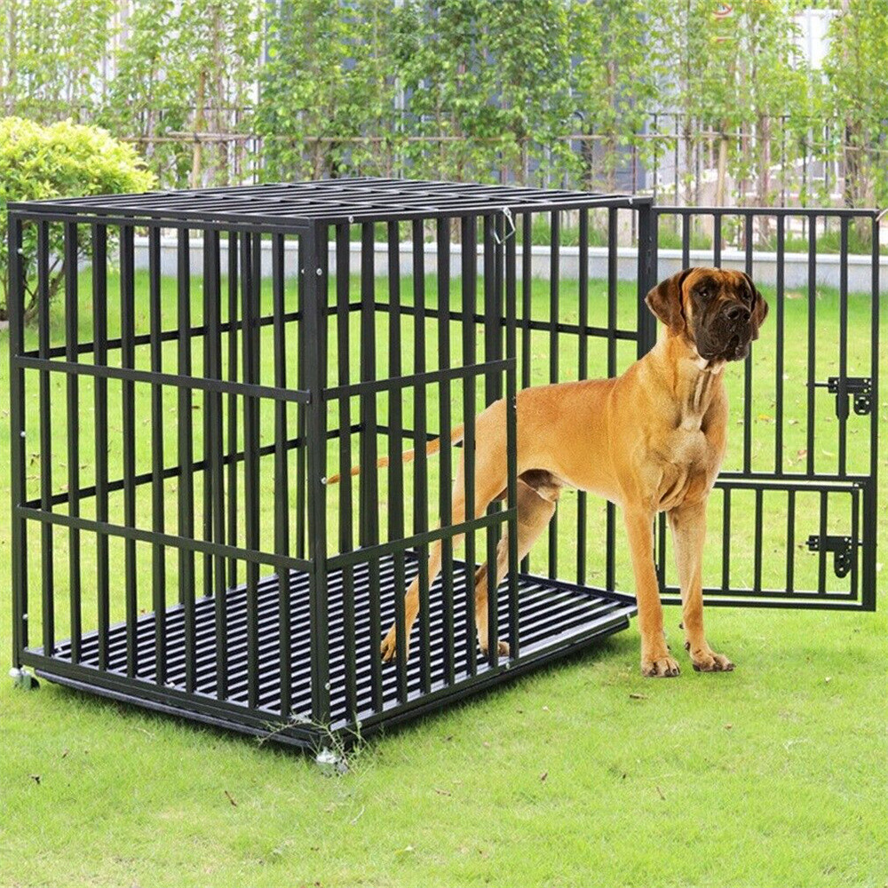 XXL Heavy Duty Pet Dog Cage Strong Metal Crate Kennel Playpen with Wheels &Tray