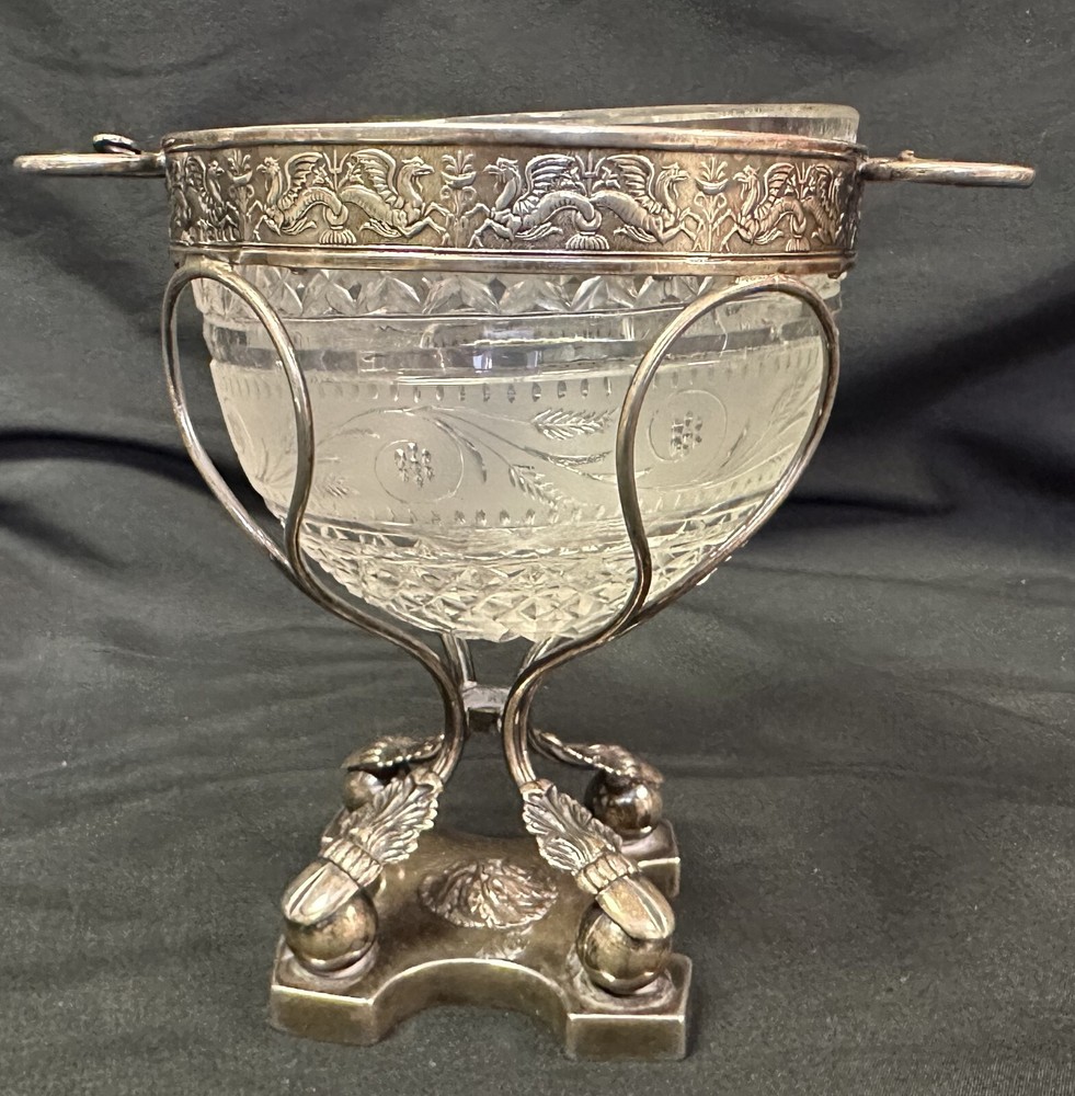 Antique Sterling Silver Compote Cut Crystal Insert