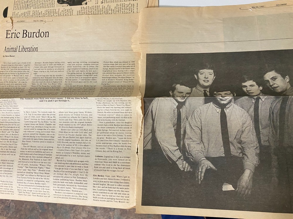The Animals, Eric Burdon, 1991 Six Page Vintage Clipping