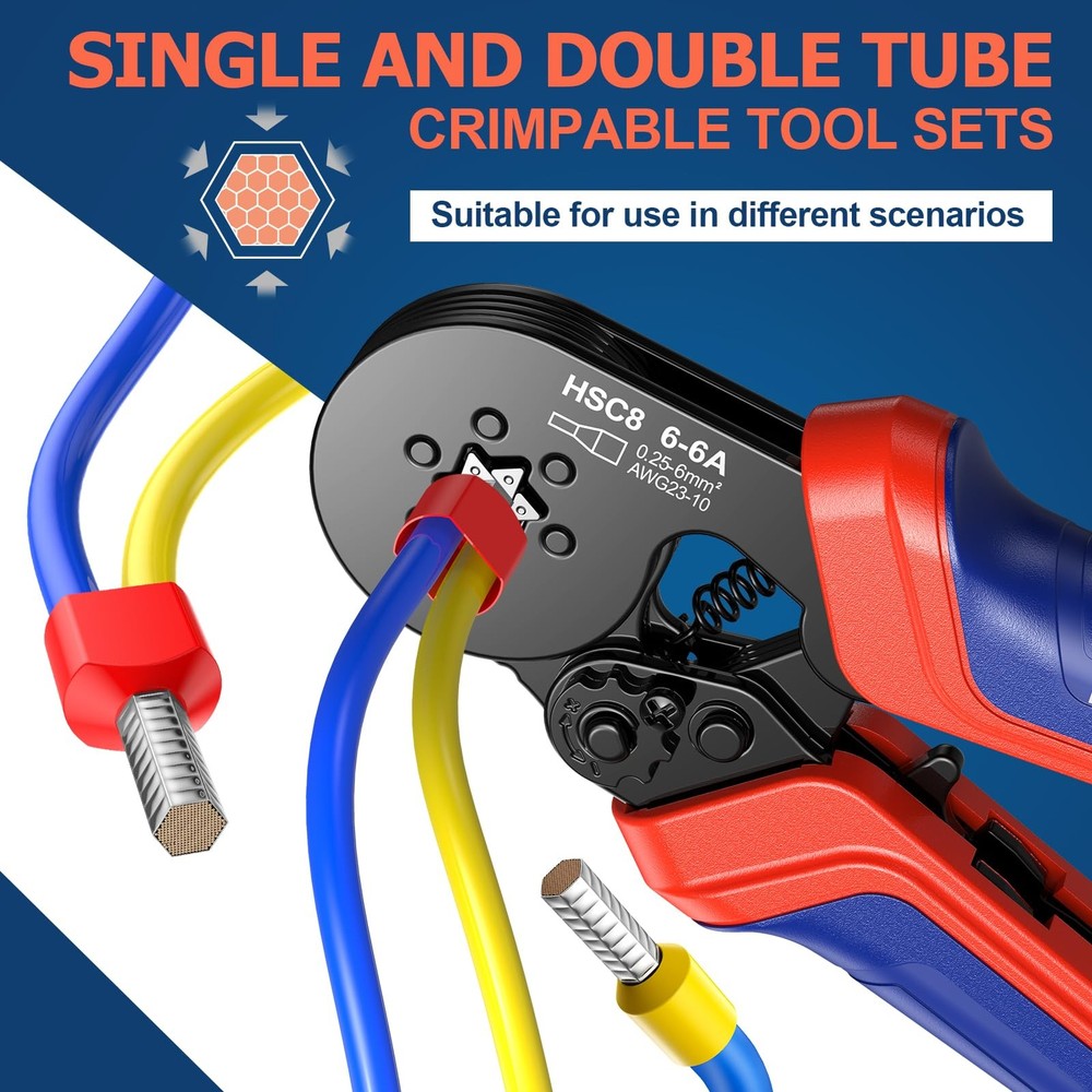 Ferrule Crimping Tool Kit, Preciva Upgrade Double & Single Ferrules Metallic