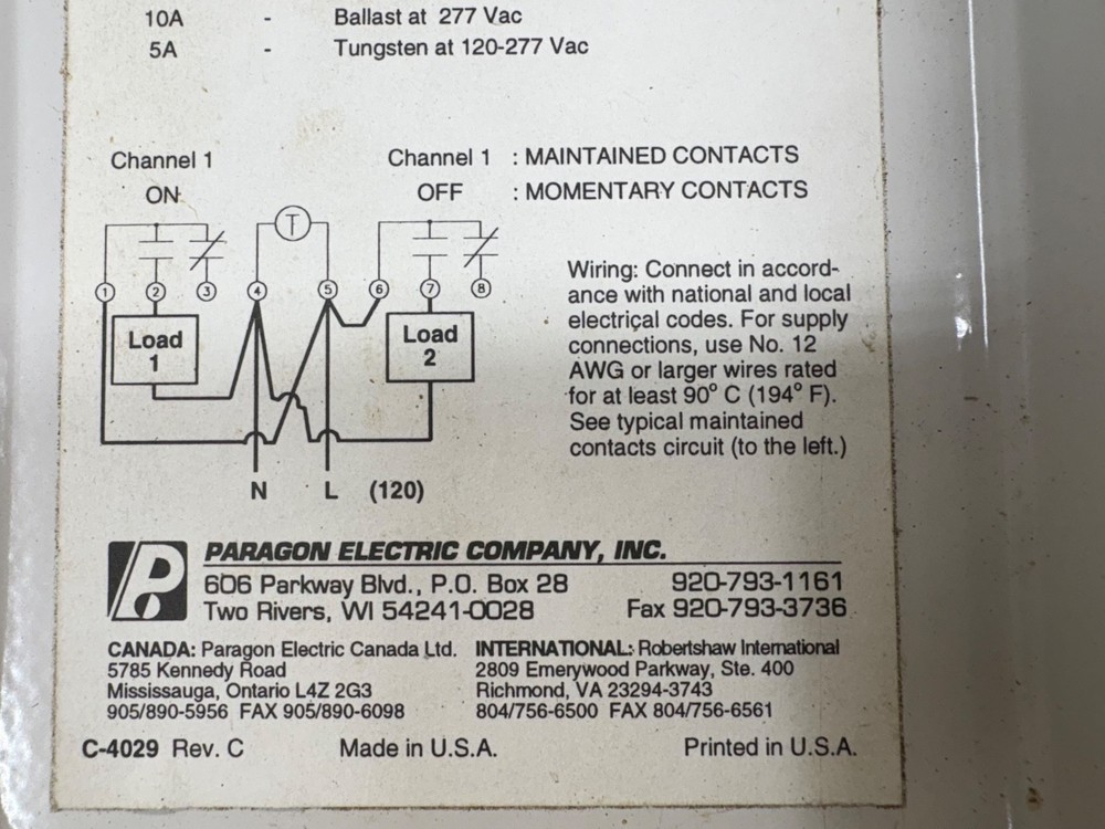 Paragon Electric EC71/30S/120 Timer Electronic Time Controls used