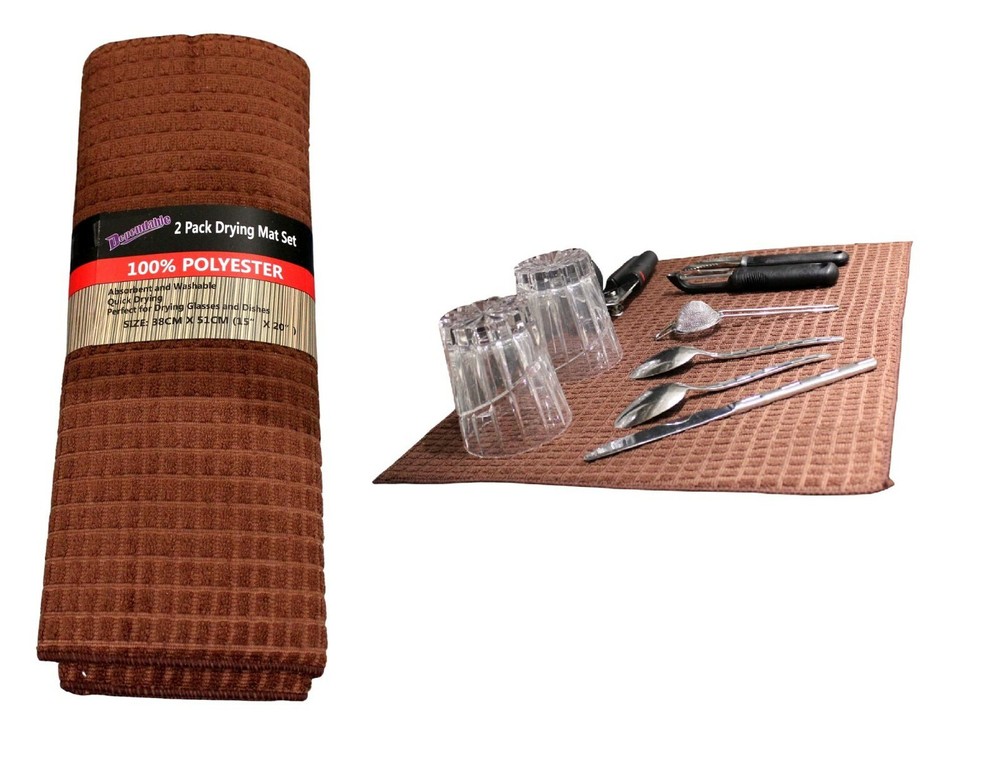2 Pack Microfiber Dish Drying Mat Pad Kitchen Counter Reversible Super Absorbent