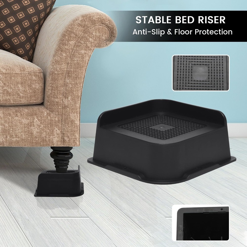 Bed Risers 2" 4 Pack Heavy Duty Furniture Elevators Support 6000 lbs