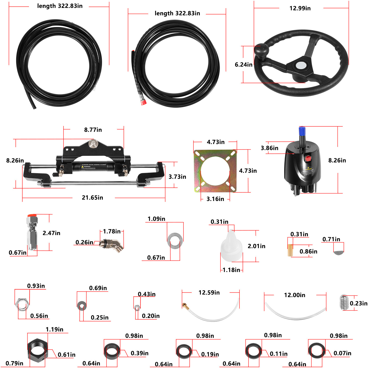 200HP Hydraulic Outboard Steering Kit Boat Marine System for Single Station