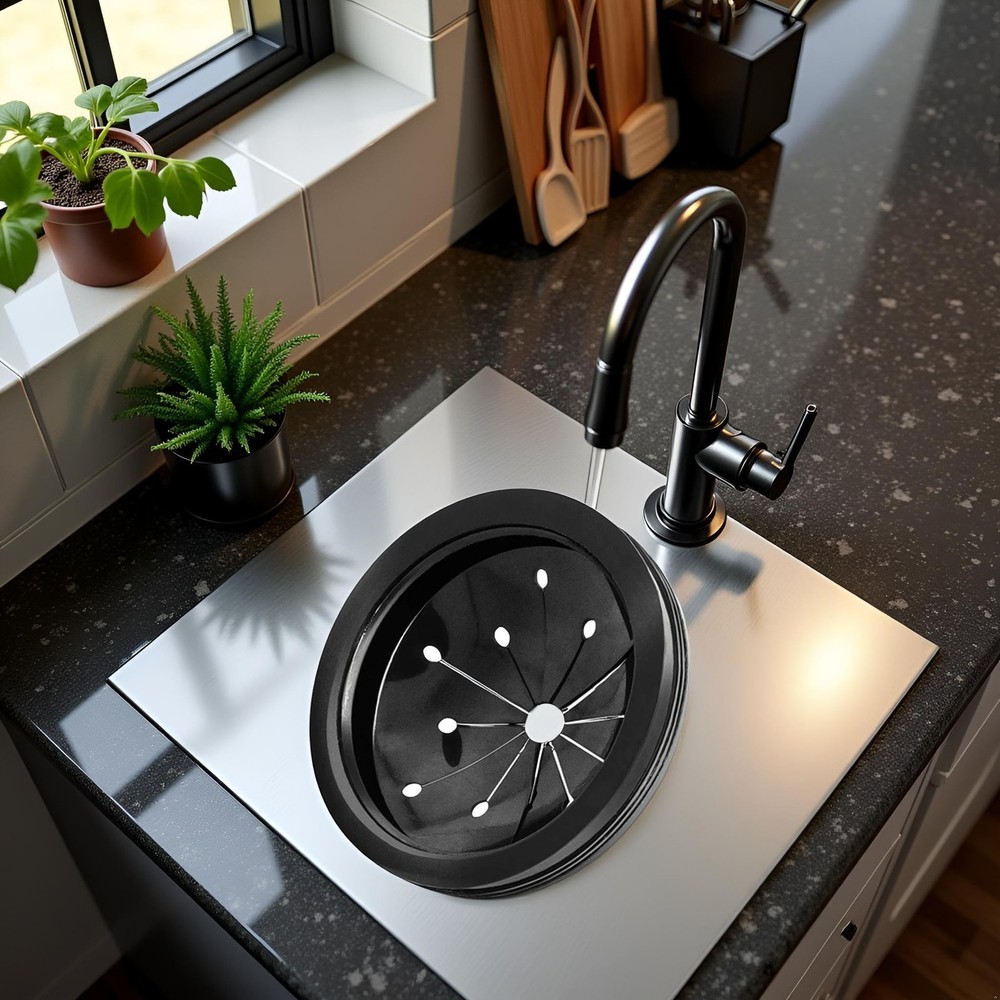 Black 3-Inch Garbage Disposal Splash Guard - Kitchen Sink Baffle Covers
