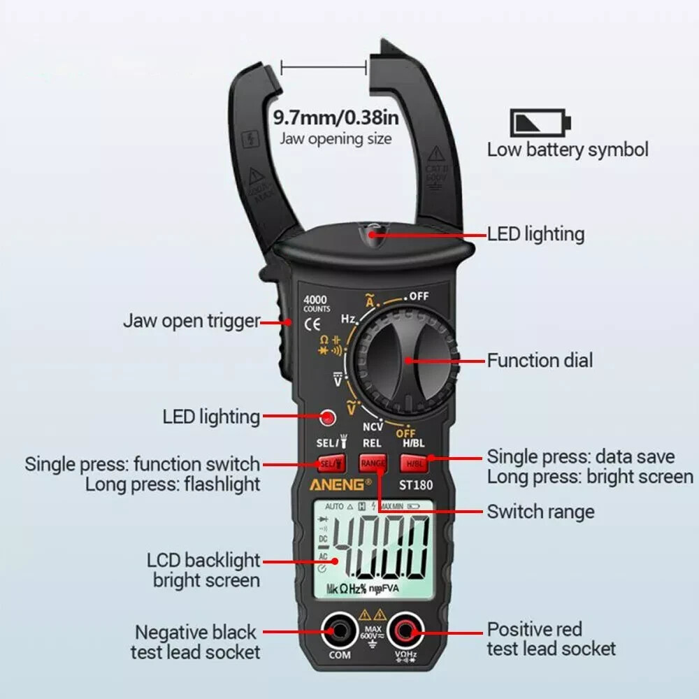 Digital Clamp Multimeter Tester AC DC Voltage RMS Amp Meter Auto Range Handheld