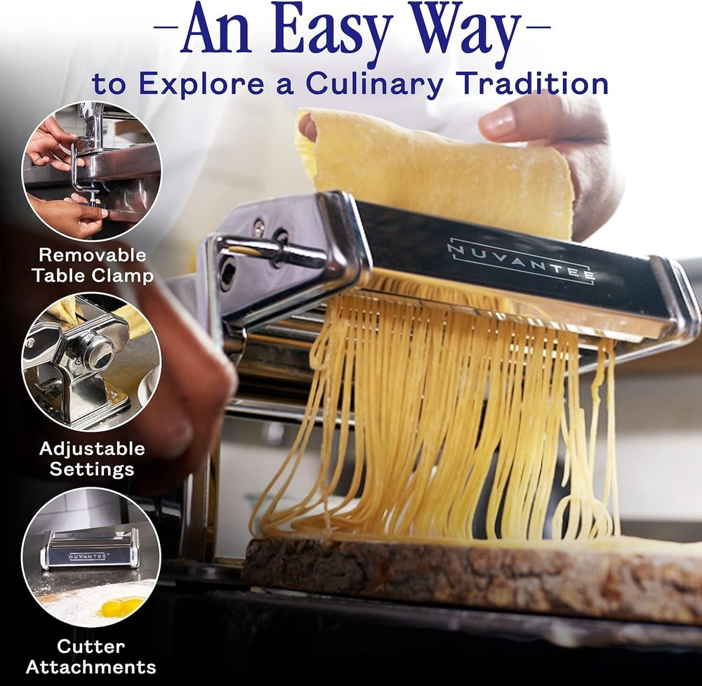 Nuvantee Pasta Maker - 2-in-1 Machine with 7 Adjustable Thickness Settings