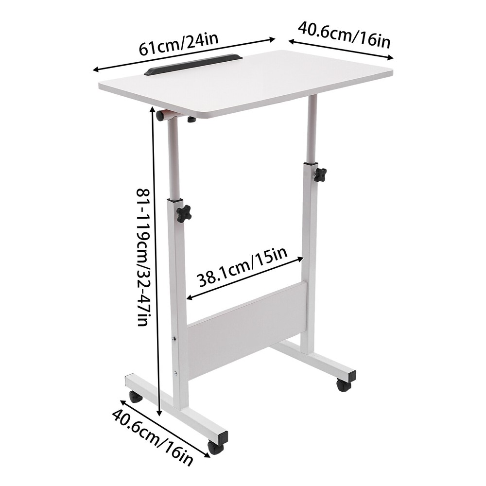 Rolling Laptop Desk Adjustable Height Computer Table Stand up Office Workstation
