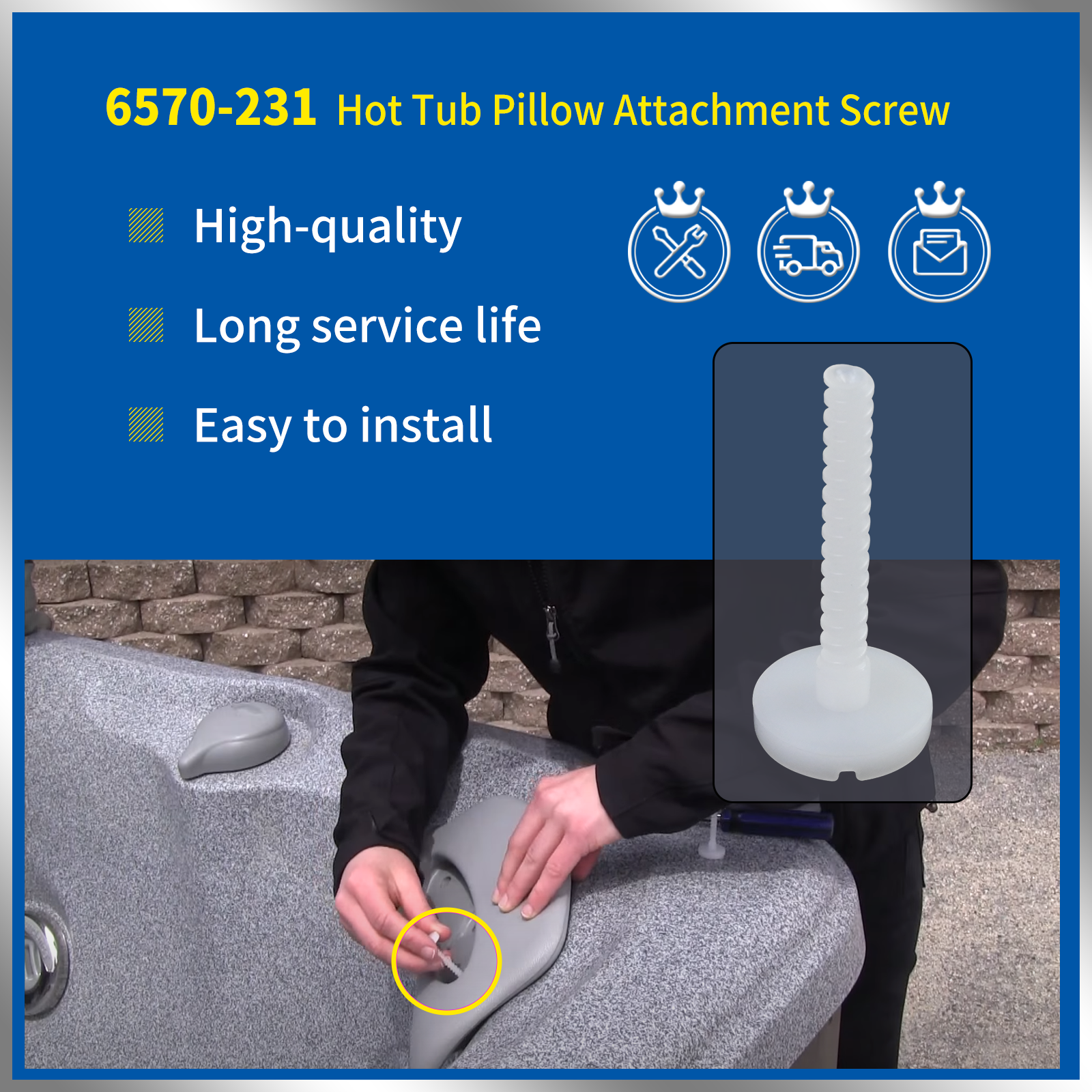 8x Hot Tub Pillow Screws Fits Jacuzzi and Sundance Spas Teflon Screws 6570-231