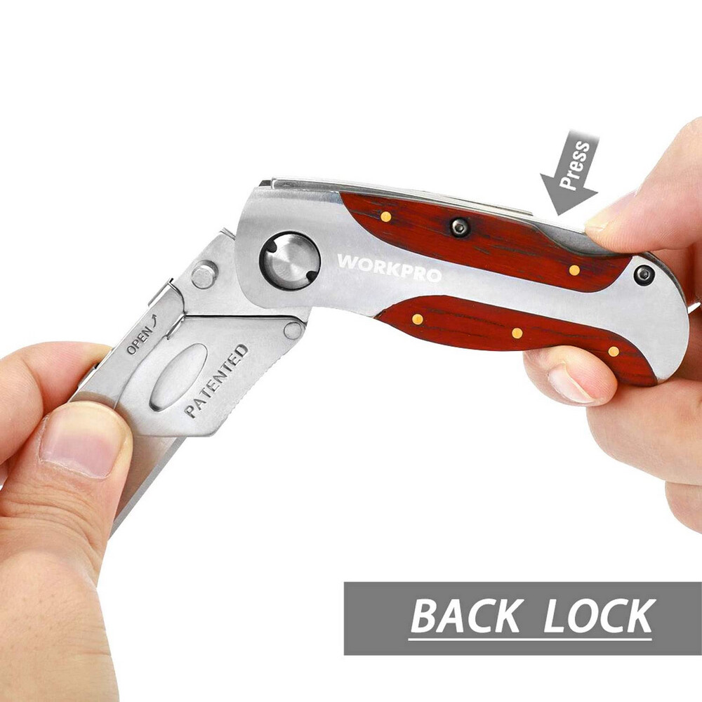 WORKPRO Quick-Change Folding Utility Knife Classical Retro Wood Grain Handle NEW