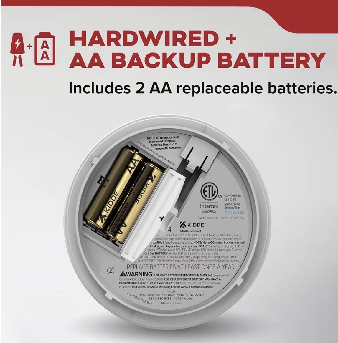 Kidde Hardwired Smoke Detector, AA Battery Backup, Interconnectable , 4 Pack