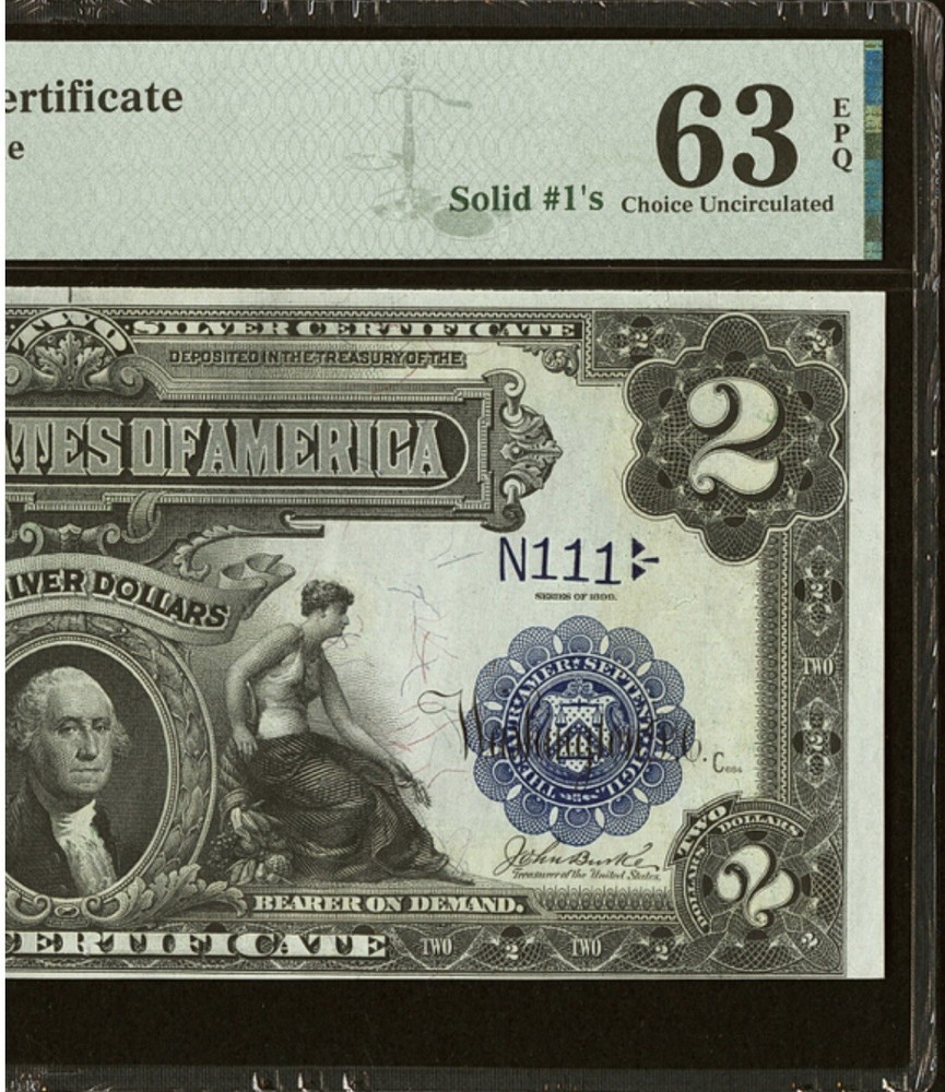 FR.256 《LOW SOLID # 111》1899 $2 SILVER CERTIFICATE PMG63  EPQ SUPER 🔝 RARE🔥！