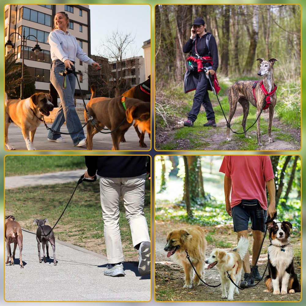 Heavy Duty 3 Dog Leash No Tangle, 360 Swivel Detachable Multiple No Pull Double