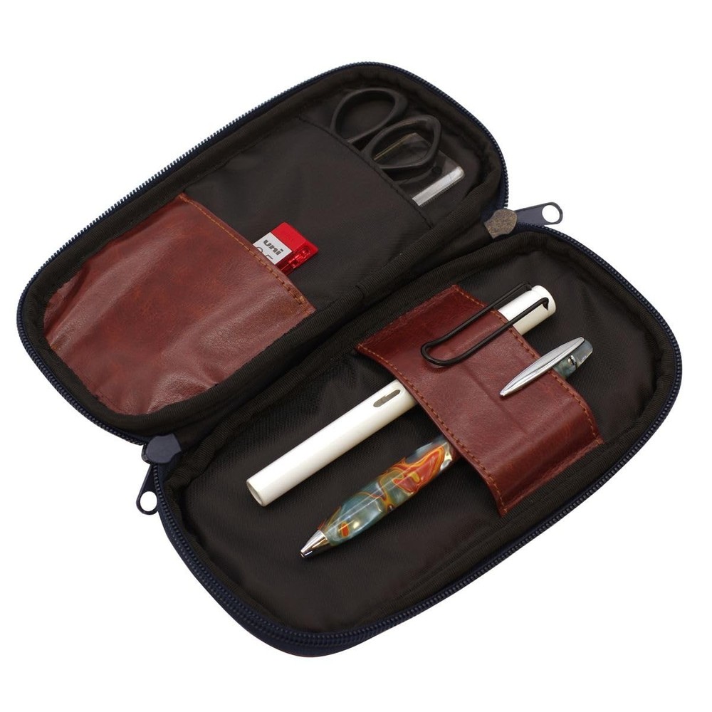 Denim round-zip pen case, patchwork pencil case, LDD RZP 101