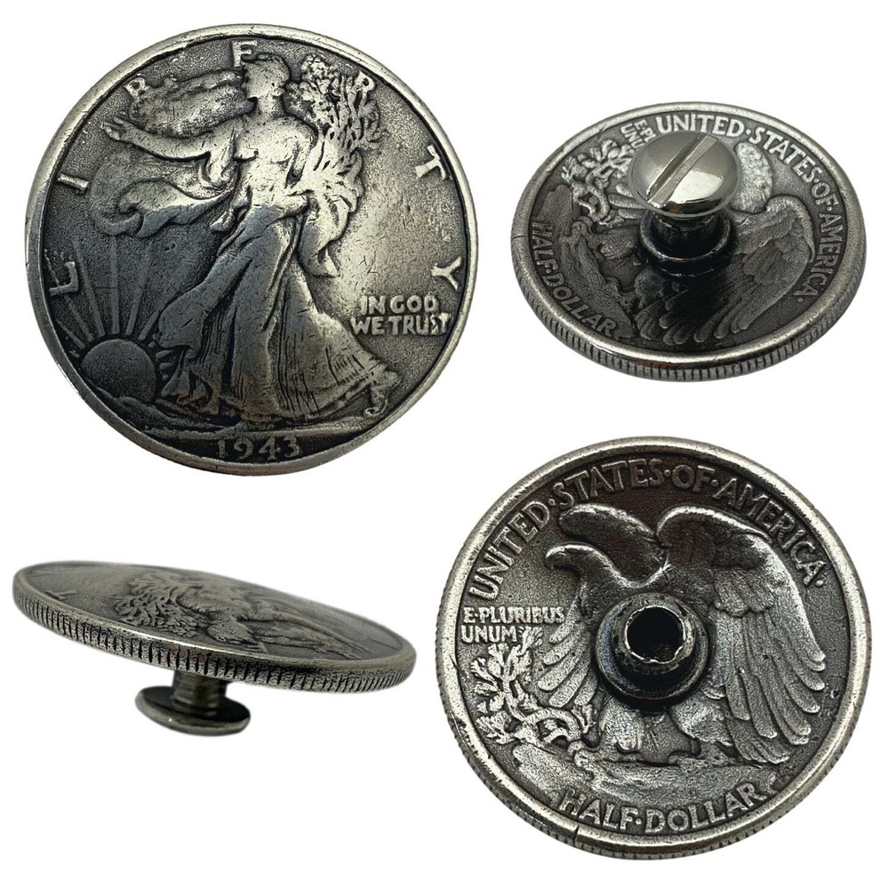 4 Pack Liberty Front Half Dollar Screw Back Conchos 1 1/8"