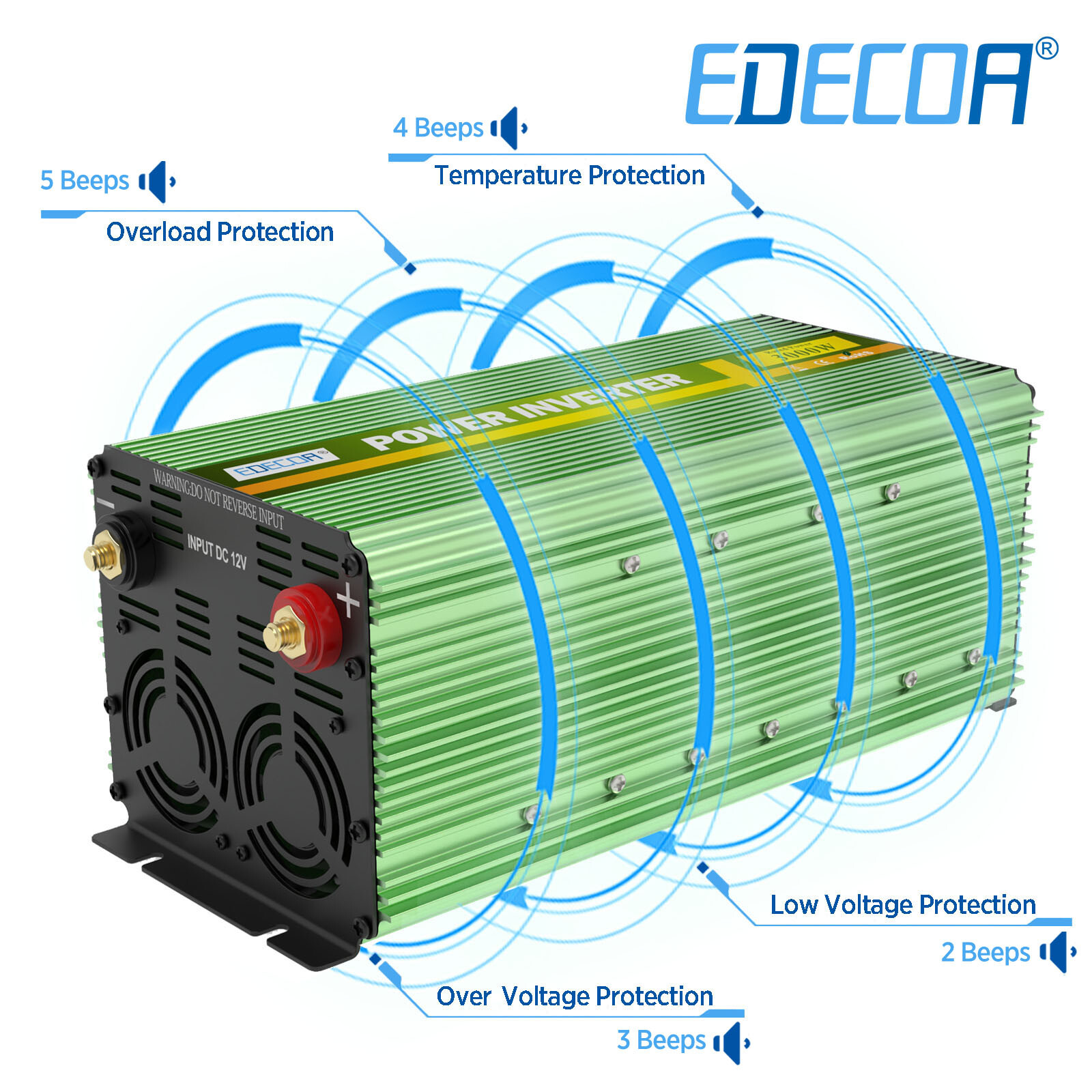Power Inverter 3000 W 6000 Watt 12V DC to 110V 120V AC LCD Cable Car RV EDECOA