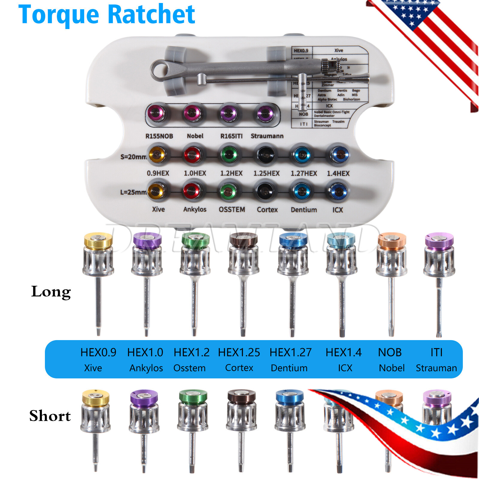 Dental Universal Implant Prosthetic Kit Torque Wrench Screw Drivers Remover USA