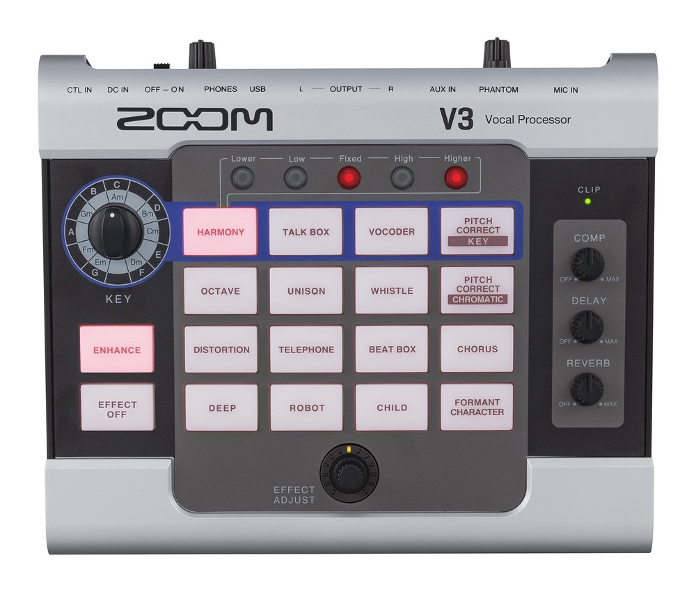 Zoom V3 Vocal Processor, Vocal Effects Pedal, 3-Part Harmony, Pitch Correction,