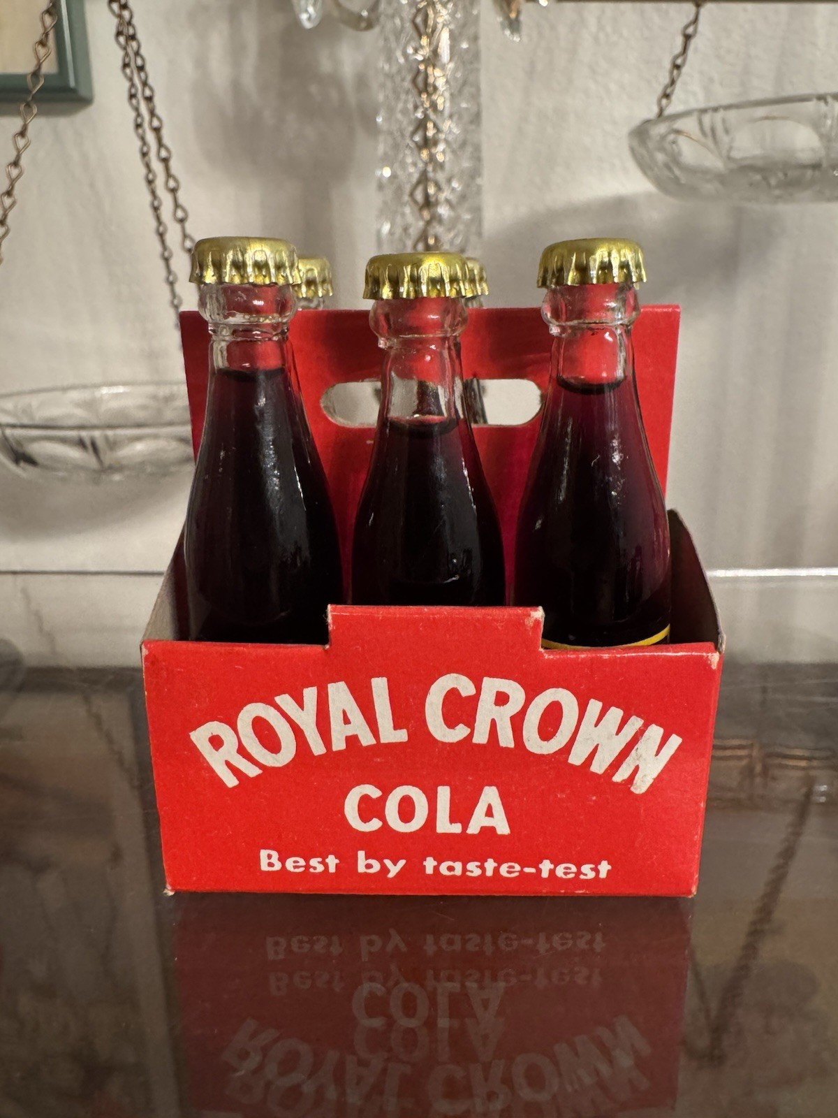 Vintage Royal Crown Cola Miniature Six Pack Case Glass Soda Bottles MCM Decor