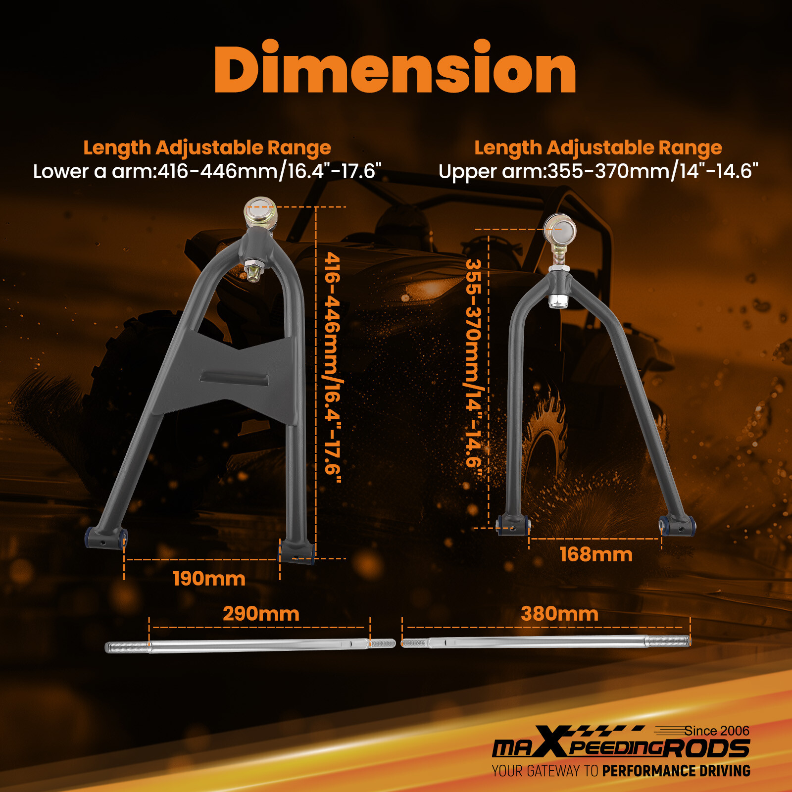 Fully Adjustable A-Arms +2.5 +1 for Honda TRX 450R TRX450R All Year Sportrax 450