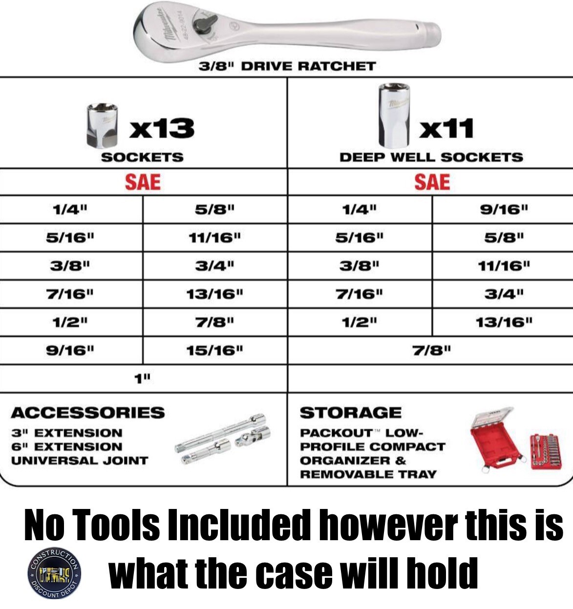 Milwaukee PACKOUT Low-Profile Compact Organizer With SAE Ratchet And Socket Tray