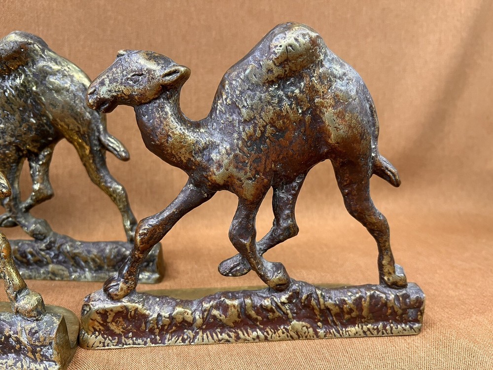 (3) Vintage / Antique Solid Brass Running Racing CAMEL Bookends ~ Orientalist
