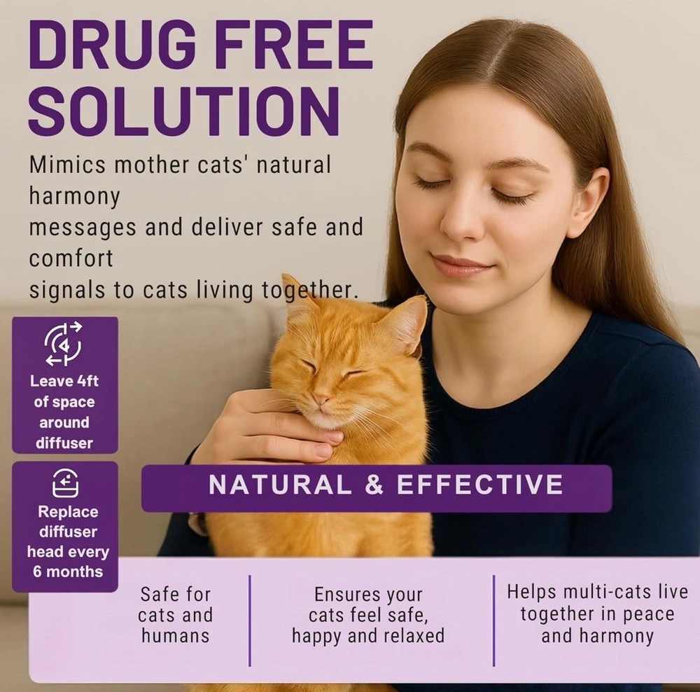 Cat Calming Pheromone Diffuser Kit – 60 Day Supply – 2 Diffusers + 2 Refills