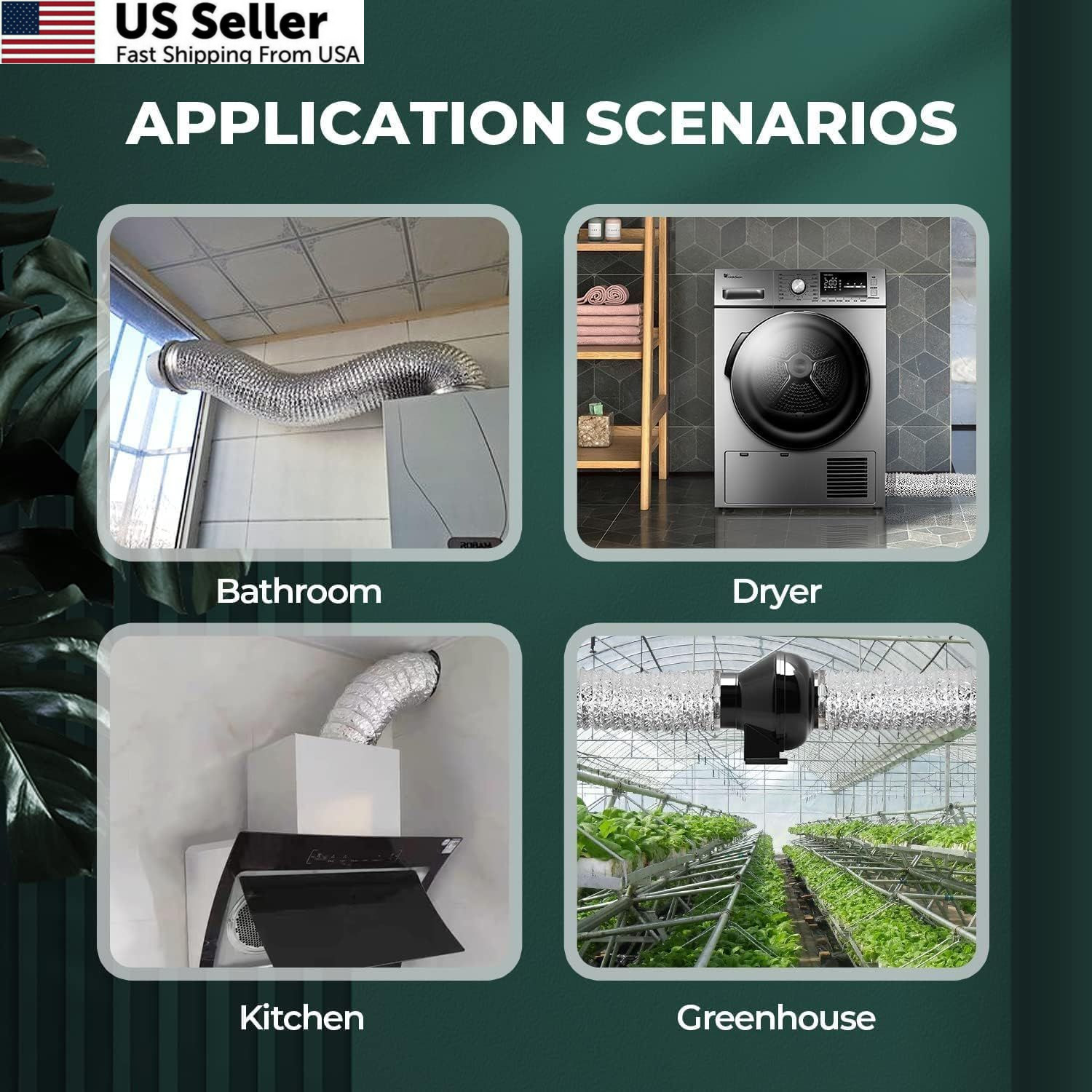 Simple Deluxe 4" 8FT Aluminum Flex Duct Non-Insulated Dryer Vent Silver