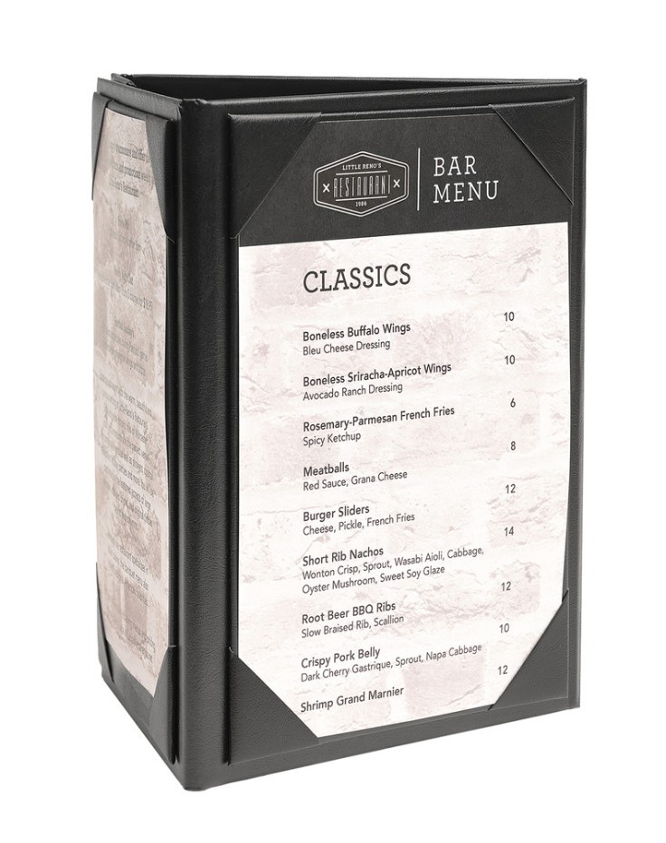 Excello  5"x7" Triple Sided Panel Black Table Tent Menu Sign
