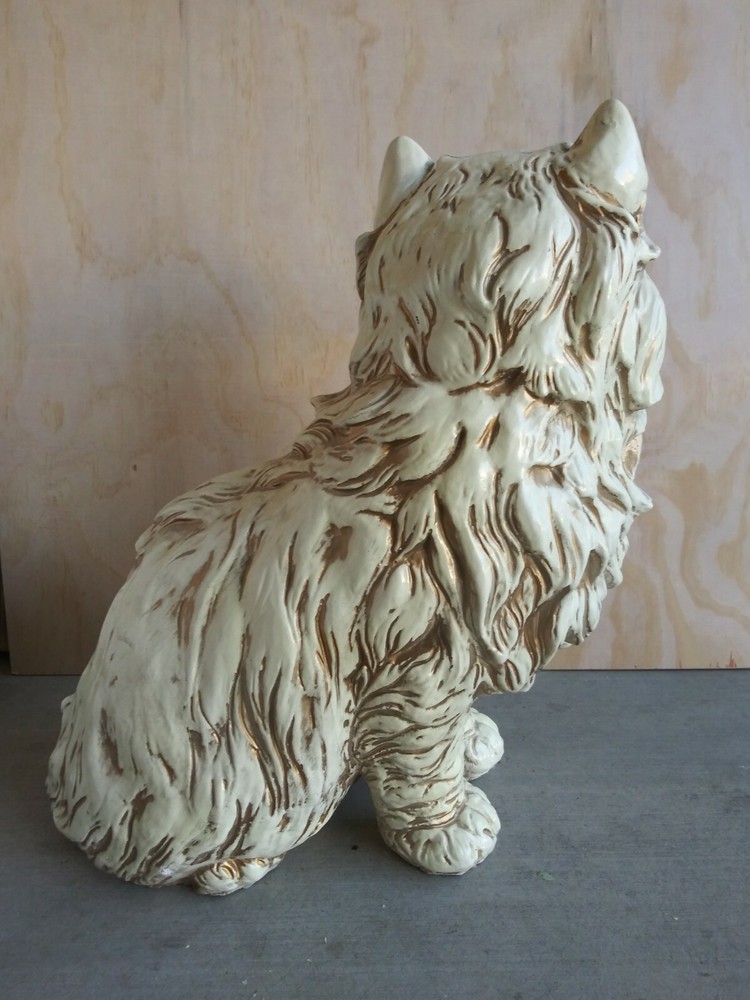 WHITE FLUFFY CAT PERSIAN KITTY CAT CERAMIC LARGE