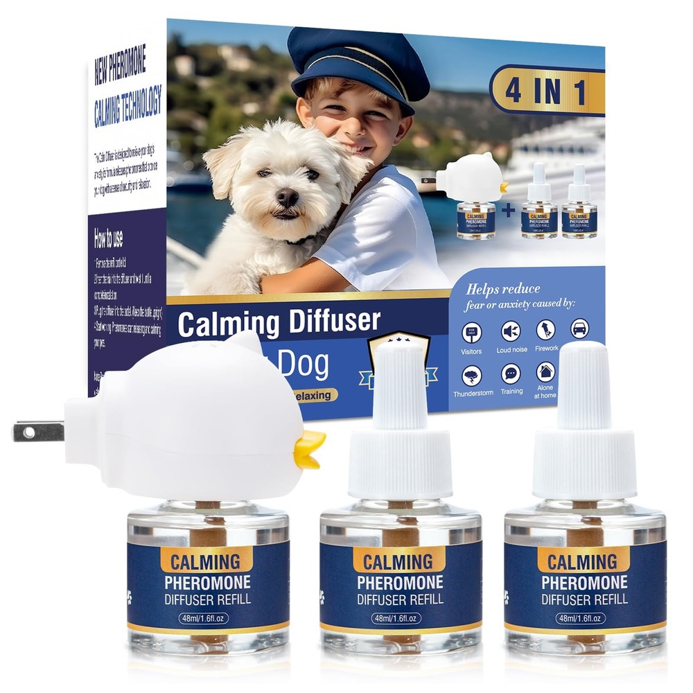 Dog Pheromone Calming Diffuser 4 In 1 Appeasing Pet 1 Diffuser, 3 Refills