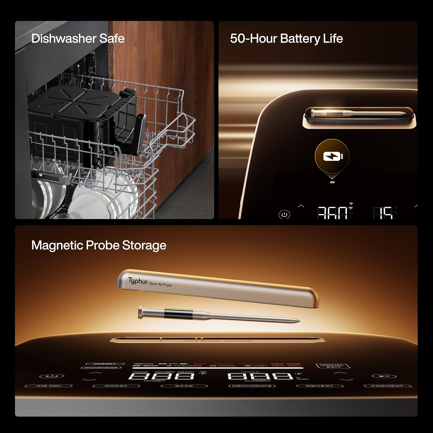 Typhur Sync 8 Quart AI Smart Air Fryer w/ Built-in Wireless Meat Thermometer