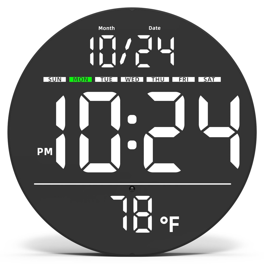 Digital LED Wall Clock Large Display Date & Temperature Auto-Brightness, White