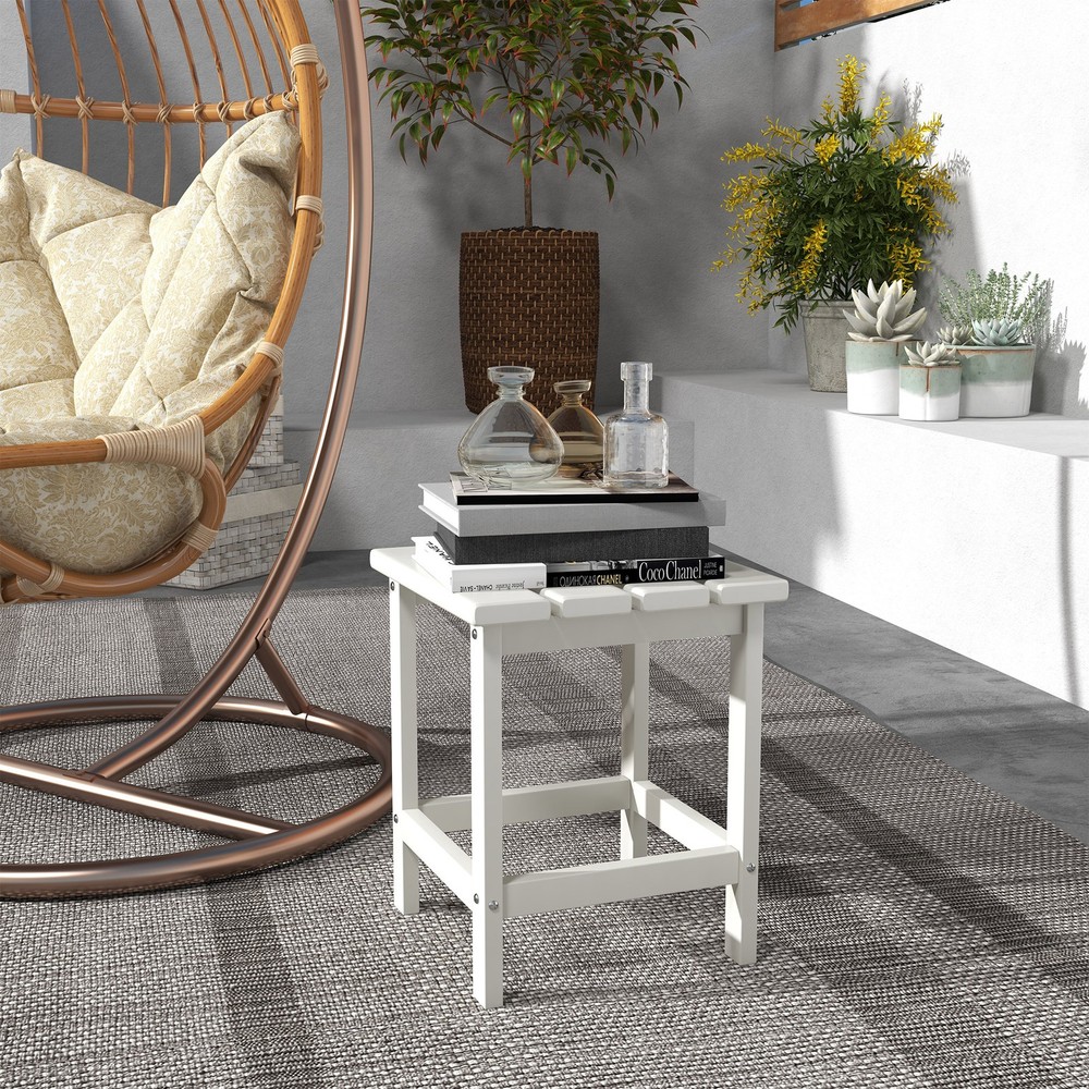 Patio Side Table, Outdoor Plastic End Table for Backyard Deck Lawn, White
