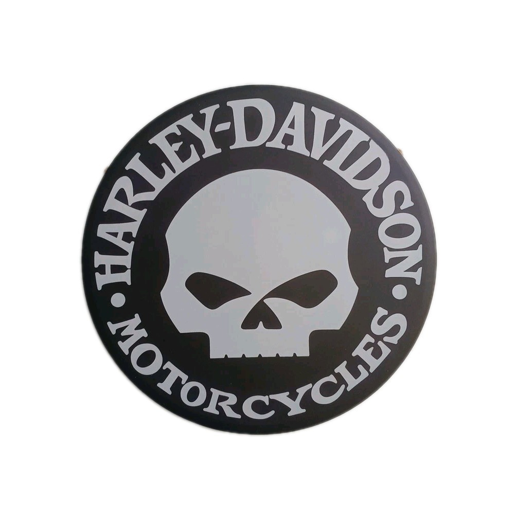 Harley-Davidson 12-in Round Willie G Skull Metal Biker Shop Sign Black And Grey