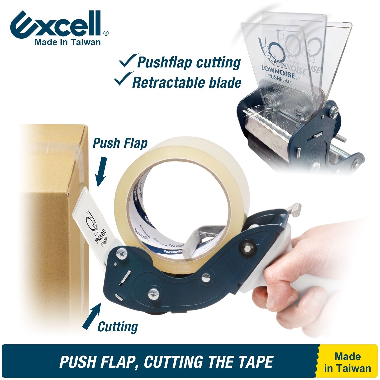 Excell Low Noise Tape Gun 2" Tape 3" Core, Quiet Packing Tool Box Sealing 2 Pack
