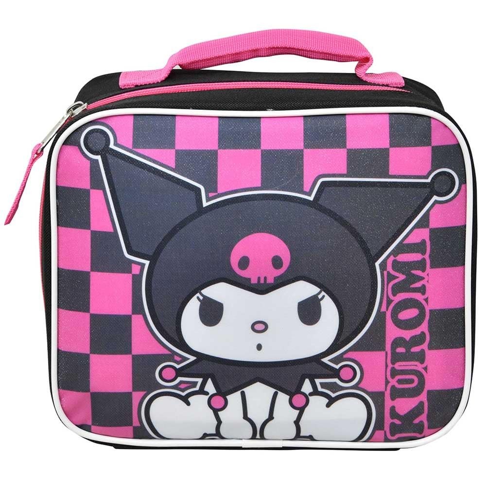 Fast Forward Kuromi Rectangle Lunch Bag, Pink and Black Checkered Pattern