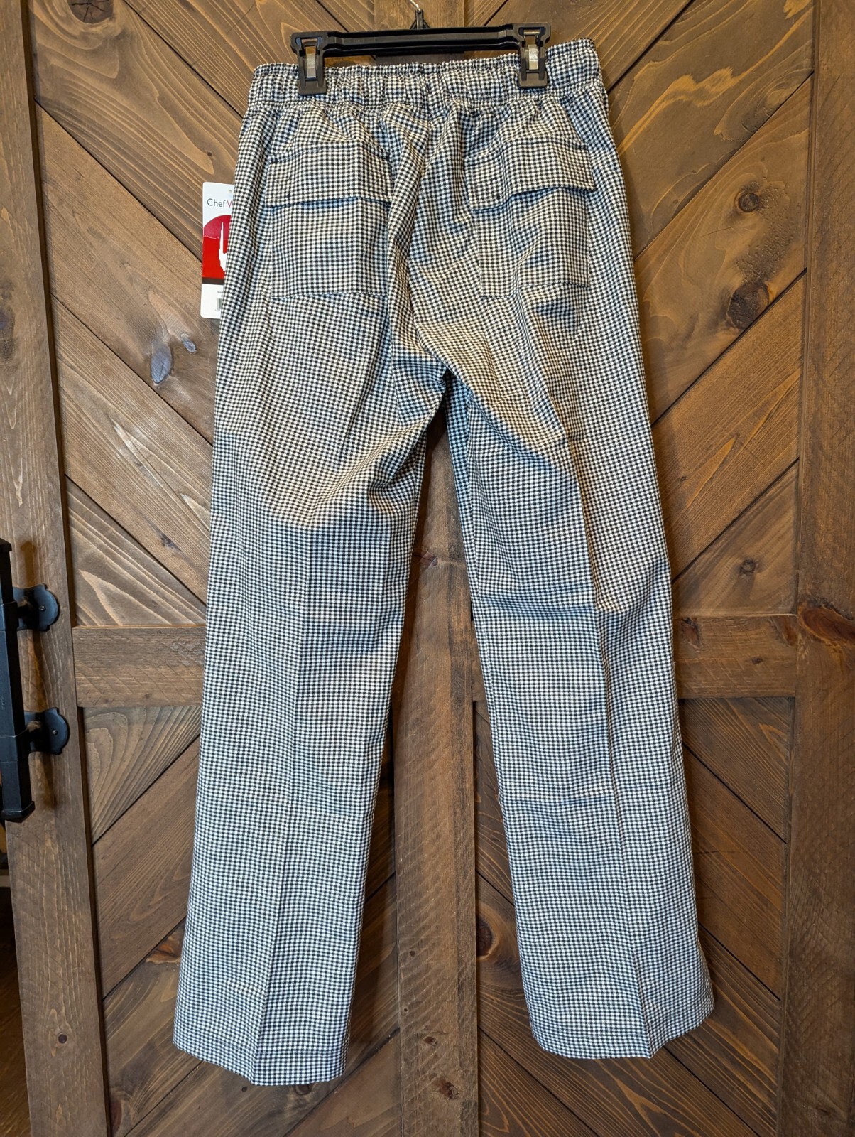Chef Works Drawstring Pants Small Pockets Black White Check NEW with TAG