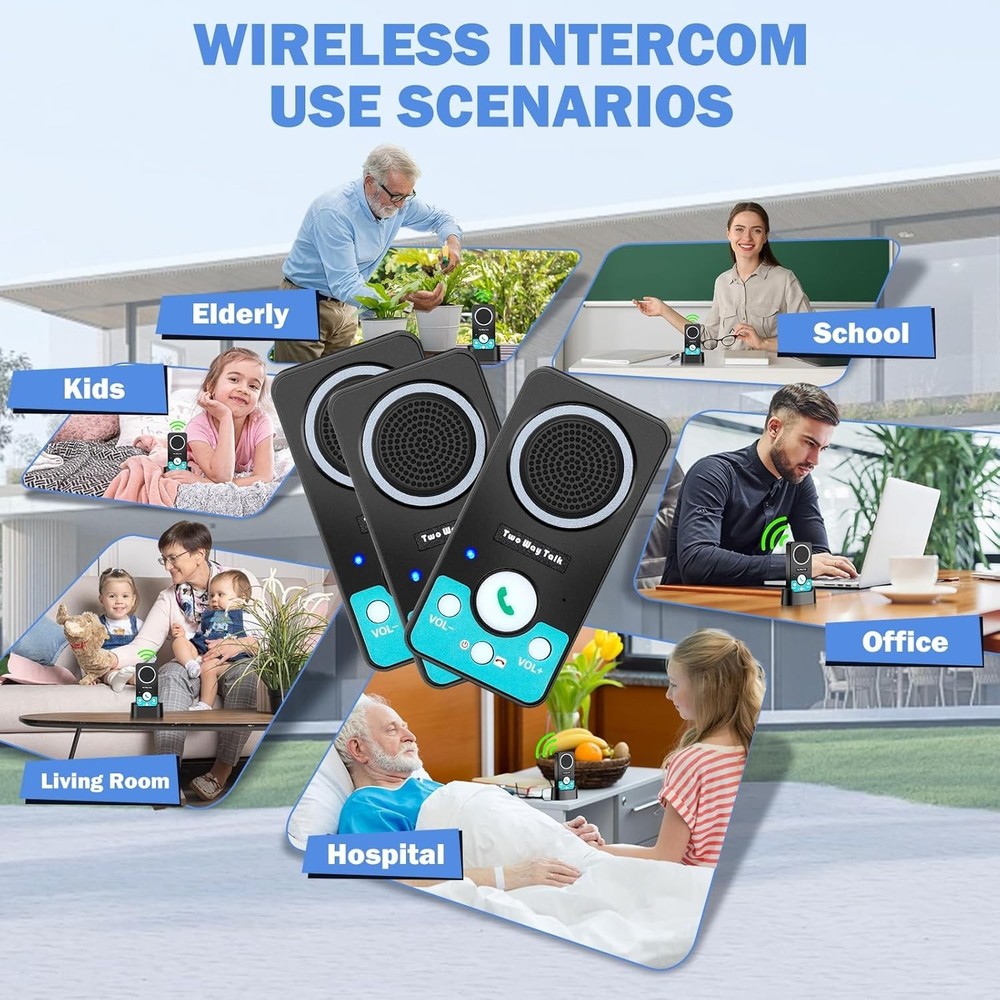 Wireless Intercom System for Home Business Long Range 8 Volume Levels 3 Pack