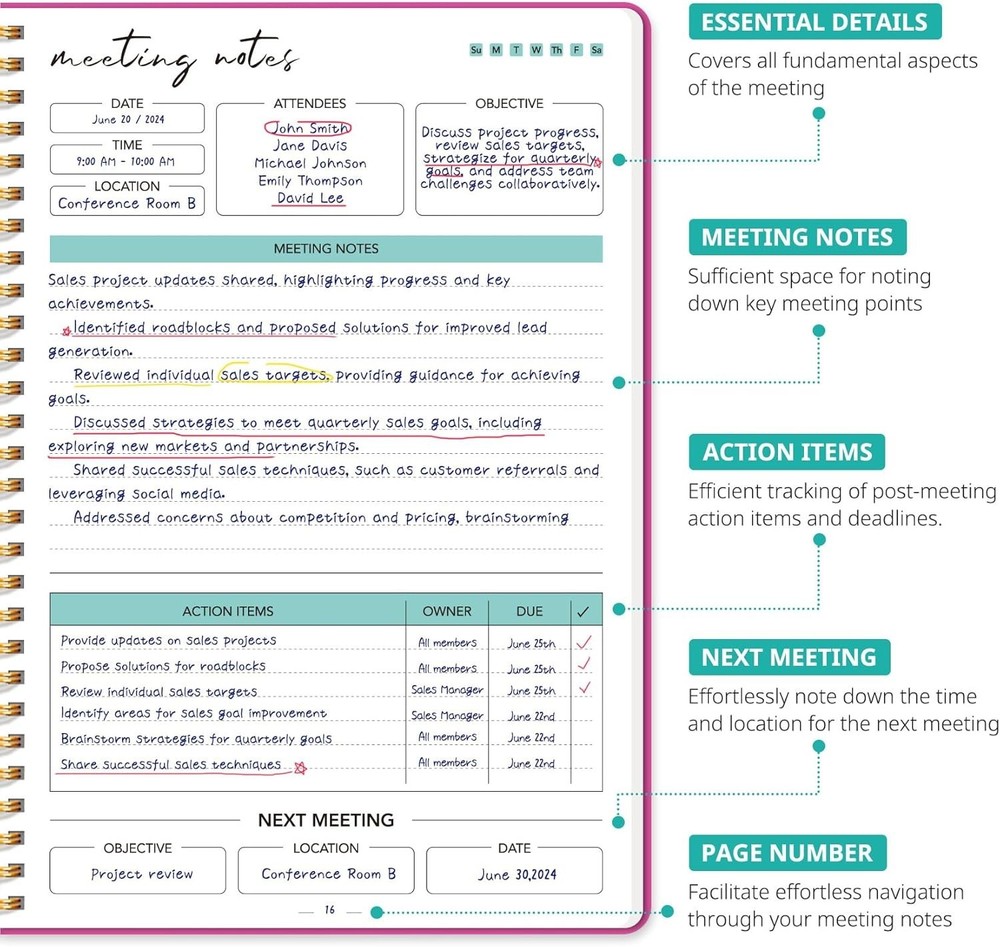 Meeting Notebook for Work Organization - Work notebook with action items, Mee...