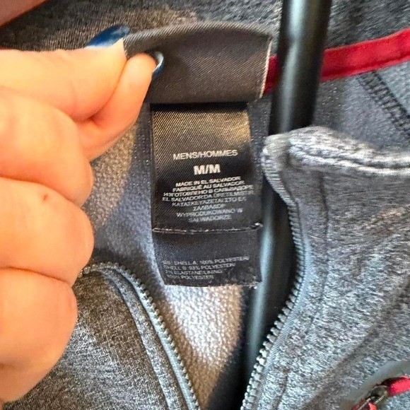 grey and red The North Face 1/4 zip jacket