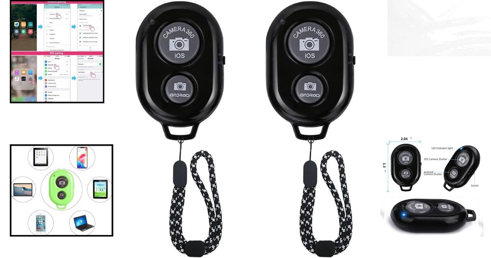 Wireless Camera Shutter Remote for Smartphones - Black, 30ft Range, Rechargeable