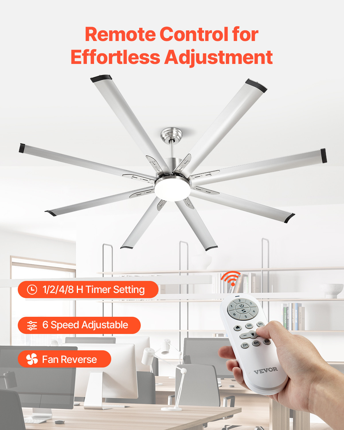 VEVOR 72 In Ceiling Fan with LED Light Remote Control Brushed Nickel Reversible