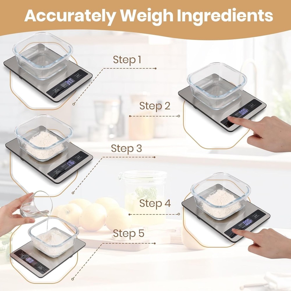 Precision Digital Kitchen Scale - 11lb Capacity, LCD Display & Tare Function